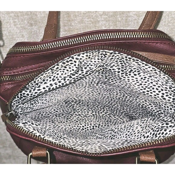 Modcloth Faux Leather Burgundy & Tan  Shoulder Handbag Crossbody Purse - Picture 6 of 14